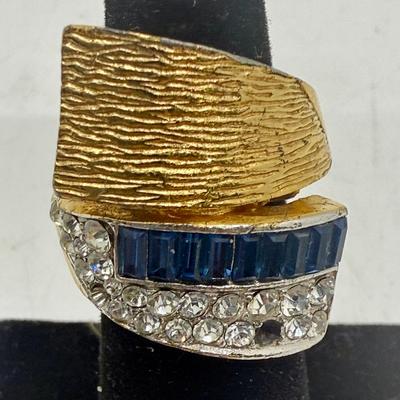 Vintage Gold-Tone Ring with Faux Sapphires and Faux Diamonds