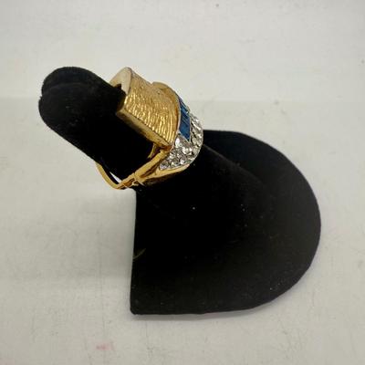 Vintage Gold-Tone Ring with Faux Sapphires and Faux Diamonds