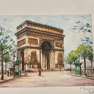 Four Paris etchings, unframed
