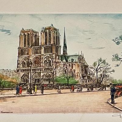 Four Paris etchings, unframed