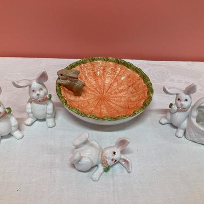 Sale Photo Thumbnail #283: Set of 4 small Fitz & Floyd rabbits and a BONUS Easter decor bowl