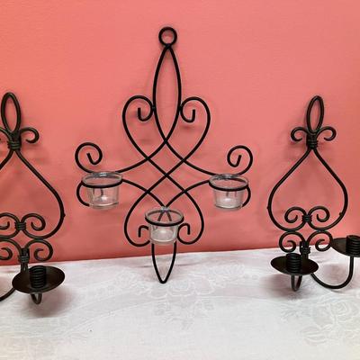 Sale Photo Thumbnail #290: Set of 3 iron wall sconce candle holders
