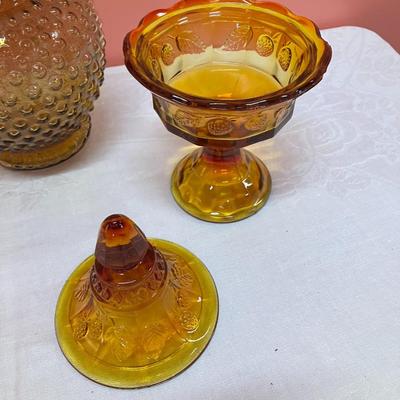 Sale Photo Thumbnail #293: 3 pieces of vintage amber glass: 1 large vase, 1 small vase, 1 candy dish
