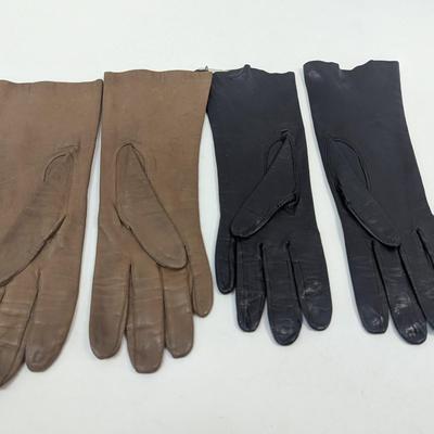 Vintage Grandoe 100% Silk Lined Gloves & Black Leather Gloves