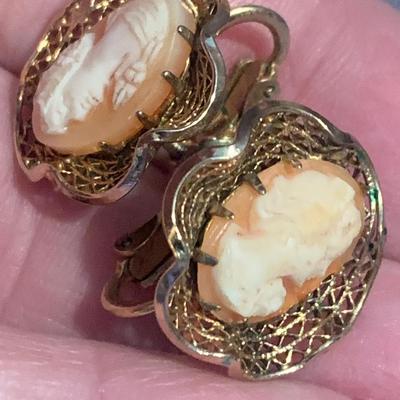 Cameo Brooch & Matching Estate Earrings