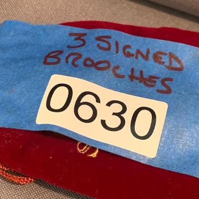 3 SIGNED Estate Brooches