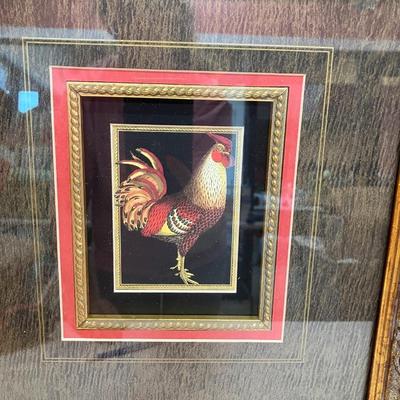 Sale Photo Thumbnail #352: Set of 2 rooster framed prints. Each is 17"H x 13.5"W