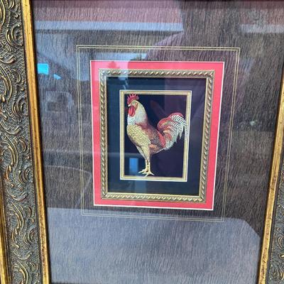 Sale Photo Thumbnail #353: Set of 2 rooster framed prints. Each is 17"H x 13.5"W