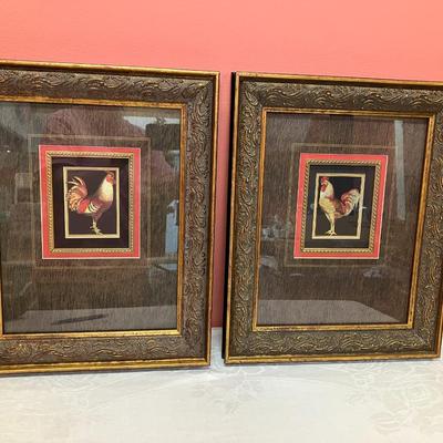 Sale Photo Thumbnail #351: Set of 2 rooster framed prints. Each is 17"H x 13.5"W