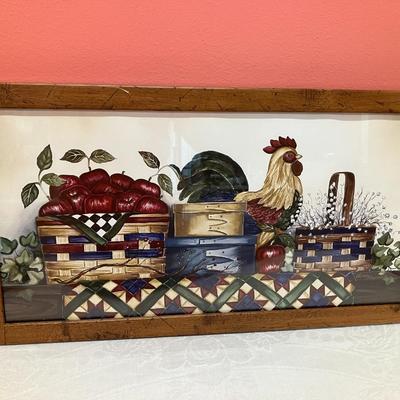 Sale Photo Thumbnail #354: 1 piece of farmhouse style framed rooster art: 22"W x 12"H