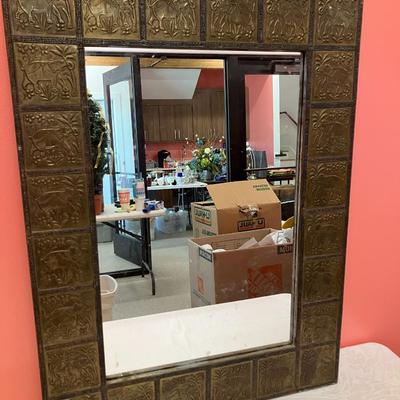 Sale Photo Thumbnail #357: Metal bordered elephant wall mirror (heavy): 29.5"H x 22"W