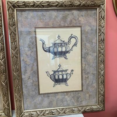 Sale Photo Thumbnail #361: 2 pieces of large framed teapot artwork. Each piece is 32.5"H x 26"W