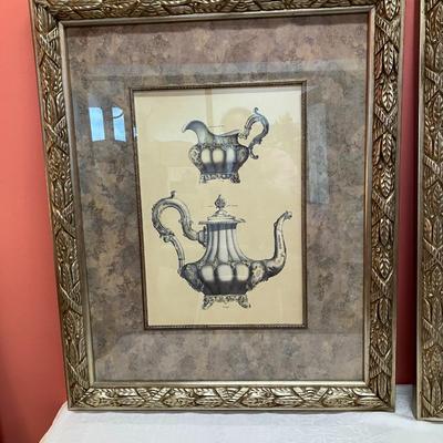 Sale Photo Thumbnail #360: 2 pieces of large framed teapot artwork. Each piece is 32.5"H x 26"W