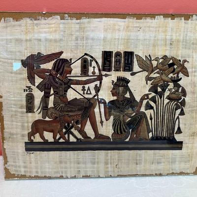 Sale Photo Thumbnail #365: Egyptian art on papyrus paper, behind glass, in excellent condition. 14.5"H x 18"W