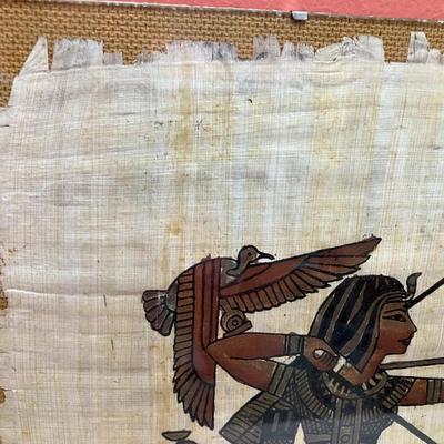 Sale Photo Thumbnail #366: Egyptian art on papyrus paper, behind glass, in excellent condition. 14.5"H x 18"W