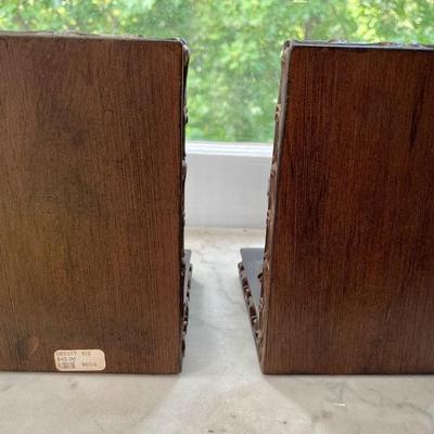 Pair of carved wood rooster bookends