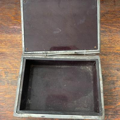 Trio of vintage pewter boxes and ink well