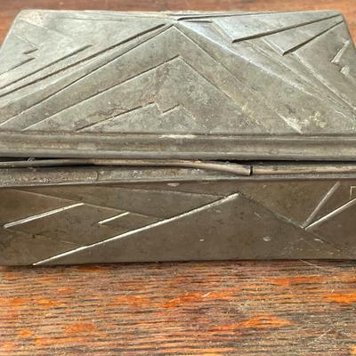 Trio of vintage pewter boxes and ink well