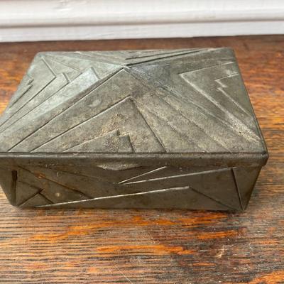 Trio of vintage pewter boxes and ink well