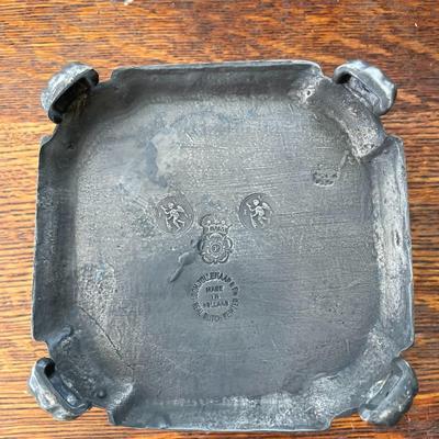 Trio of vintage pewter boxes and ink well