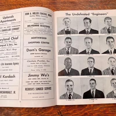 Vintage 1969 Washington Redskins metal trash can + 1959 Poly Vs City football program
