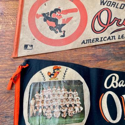 Vintage Baltimore Orioles baseball 1960 team photo & 1979 full-size felt pennants