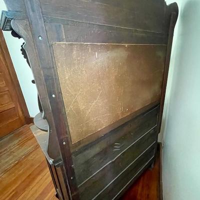 Victorian 2pc carved oak mirrored buffet/sideboard on casters