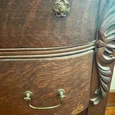Victorian 2pc carved oak mirrored buffet/sideboard on casters
