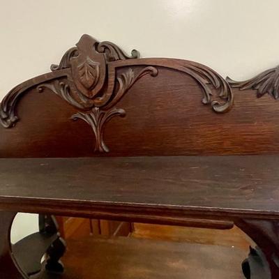 Victorian 2pc carved oak mirrored buffet/sideboard on casters