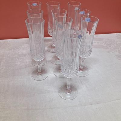 Sale Photo Thumbnail #380: Set of 10 vintage glass champagne flutes - no chips/cracks