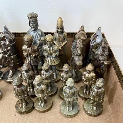 Vintage metal chess set, incomplete