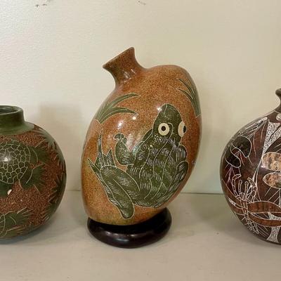 Trio of hand-made Nicaragua vases by Juan Paulino Martinez & Lourdes Martinez