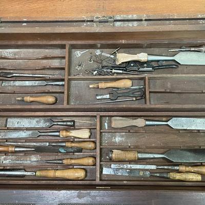 Antique carpenter's apprentice hand-made tool box, with tools!