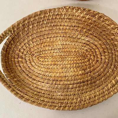 Trio of vintage hand-woven Gullah, Pima sweetgrass baskets
