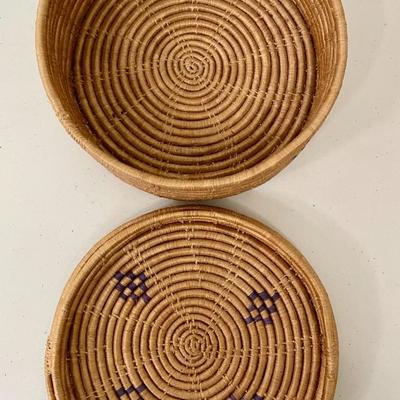 Trio of vintage hand-woven Gullah, Pima sweetgrass baskets