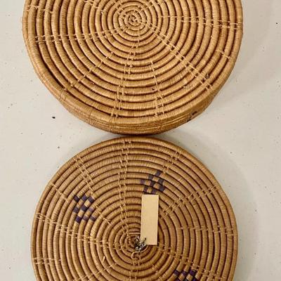 Trio of vintage hand-woven Gullah, Pima sweetgrass baskets