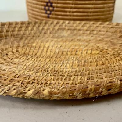 Trio of vintage hand-woven Gullah, Pima sweetgrass baskets