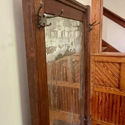 Antique mirrored hall tree with storage bench