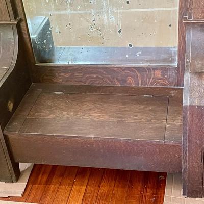 Antique mirrored hall tree with storage bench