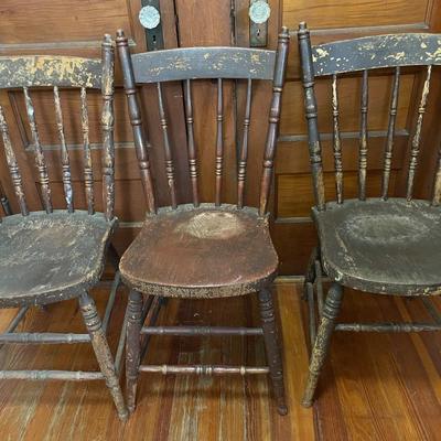 Trio of matching vintage farm chairs