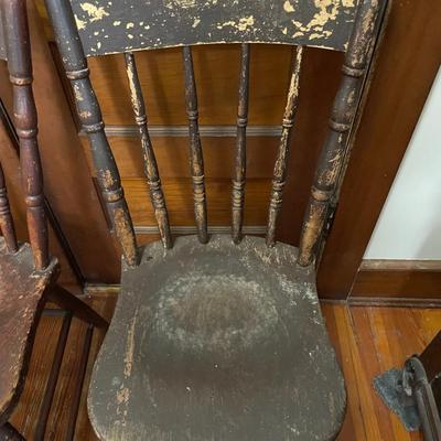 Trio of matching vintage farm chairs