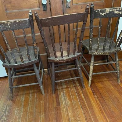 Trio of matching vintage farm chairs