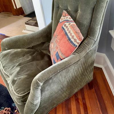 Vintage spring-seat green upholstered arm chair