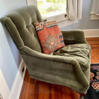 Vintage spring-seat green upholstered arm chair