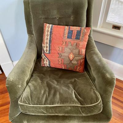 Vintage spring-seat green upholstered arm chair