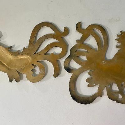 Pair of vintage painted metal fighting rooster trivets