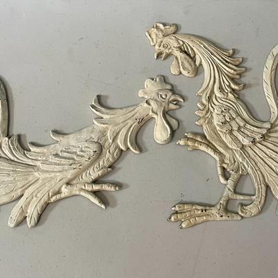 Pair of vintage painted metal fighting rooster trivets