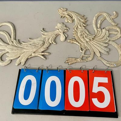 Pair of vintage painted metal fighting rooster trivets