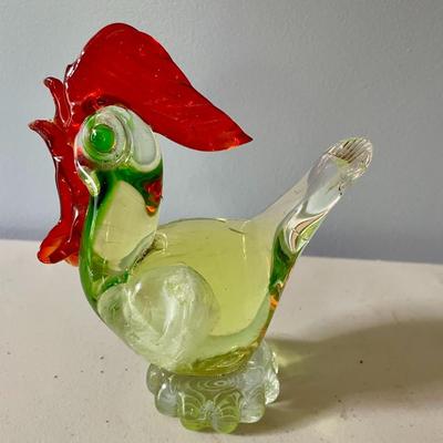 Pair of blown glass roosters