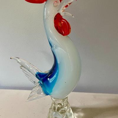 Pair of blown glass roosters